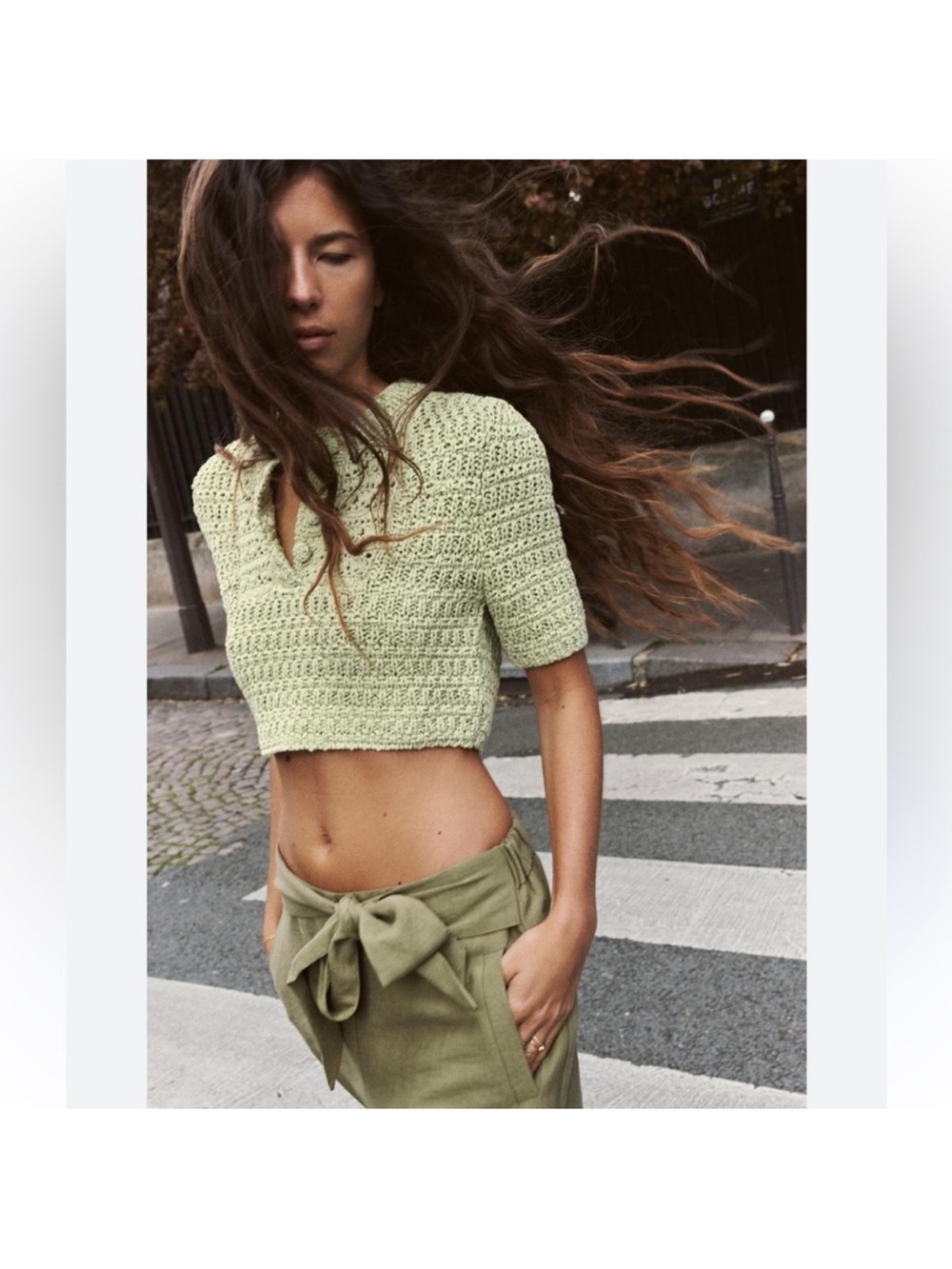 Caroline Constas Cropped Knit Top in Light Sage